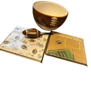 Bundle of Football Bowl & Spreader Set/2 pkgs of Mud Pie Football Themed Napkins